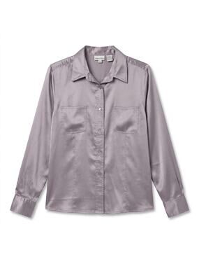 NWT 100% Pure Silk Newport News Lavender Purple Satin Blouse Size M